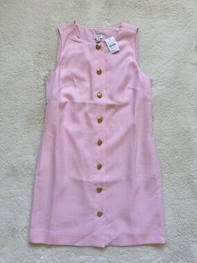 J. Crew Light Pink Sleeveless Shift Dress with Gold Button Size 6